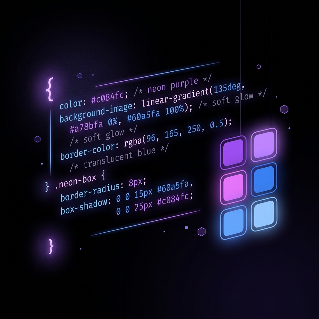 Abstract minimalist illustration of CSS code brackets and color palettes